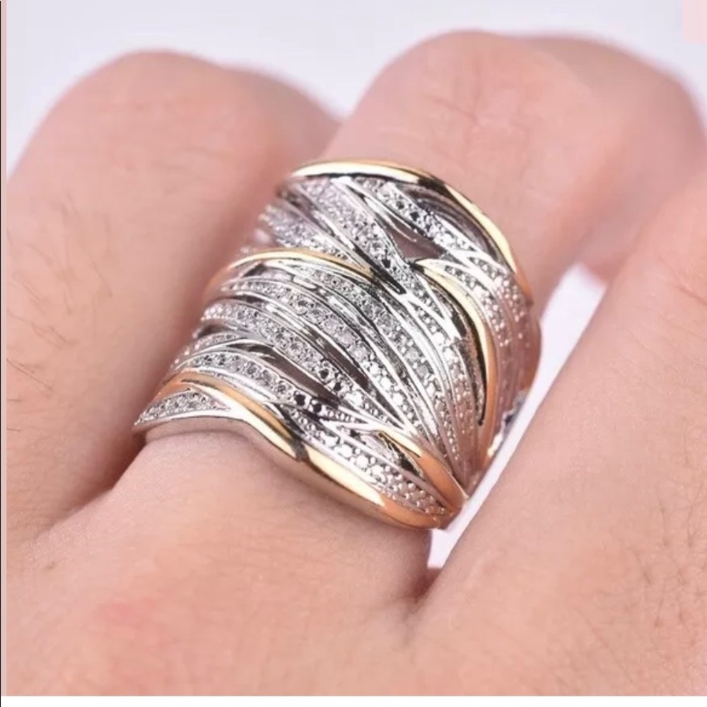 Fashion 925 Two Tone Silver Rings White Sapphire** - Picture 5 of 5